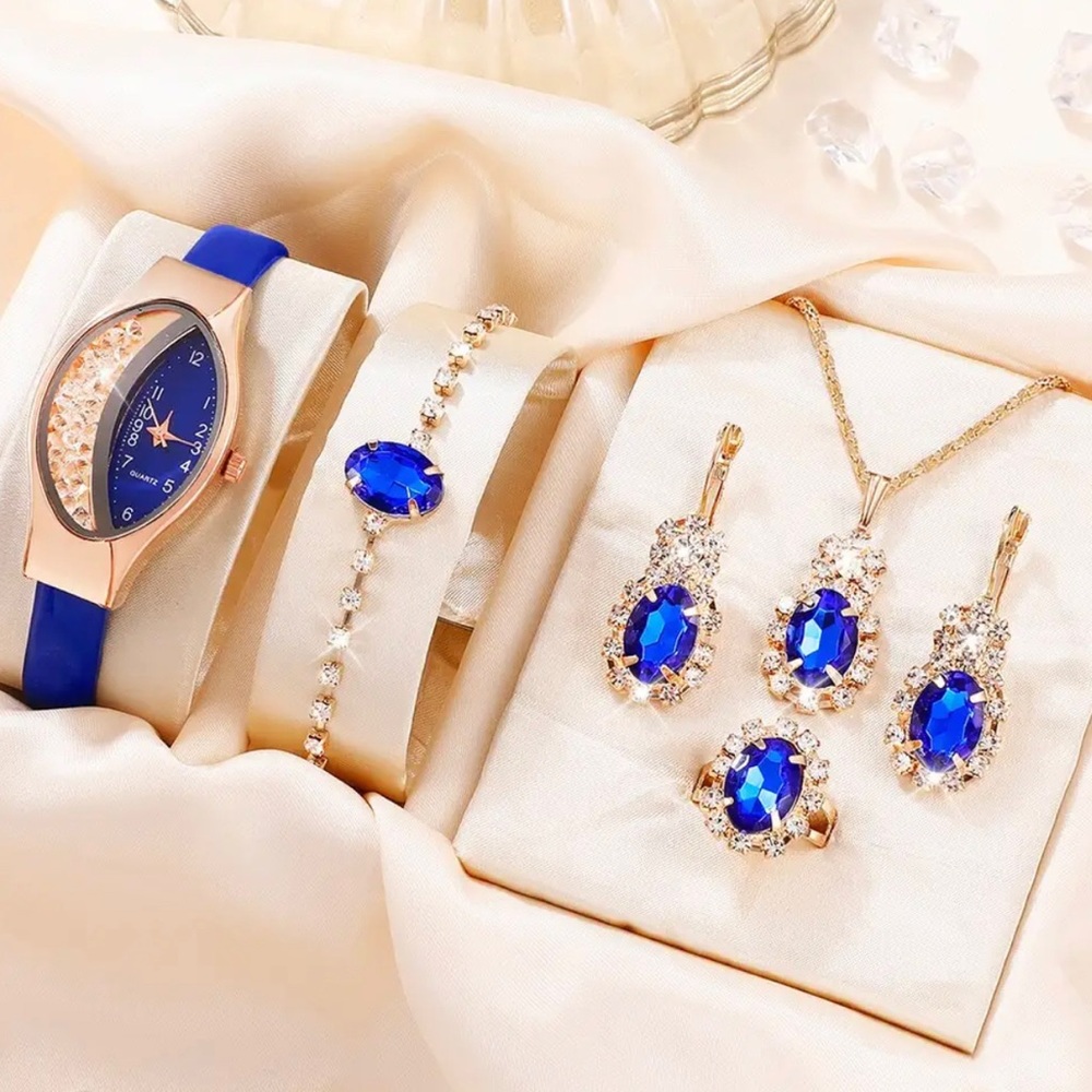 Jewelry Necklace Quartz Rhinestone Wrist Watch 6PCS Set Women